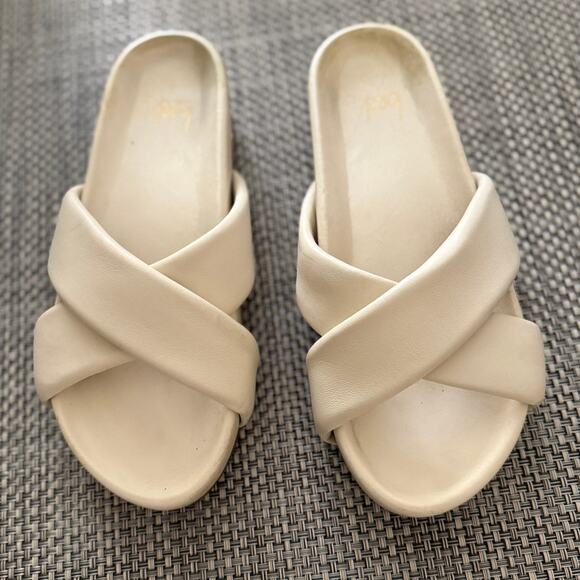 BEEK Leather Rhea Platform Flatform Criss Cross Comfort Sandals Eggshell White 8 - Picture 2 of 6